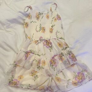 Floral White and Purple Kids Romper